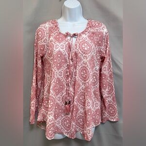 *NWT* MIHOLL Womens Size Small Pink White Blouse Long‎ Sleeve
